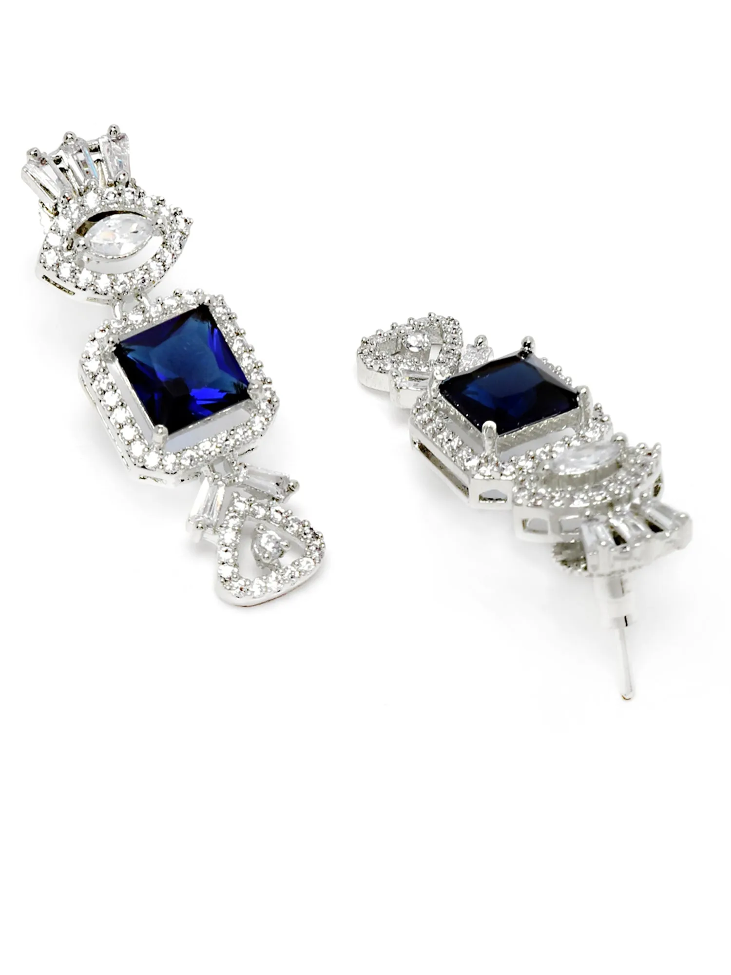 Karatcart Silver Plated Blue Square Shape Cubic Zirconia Necklace Set for Women
