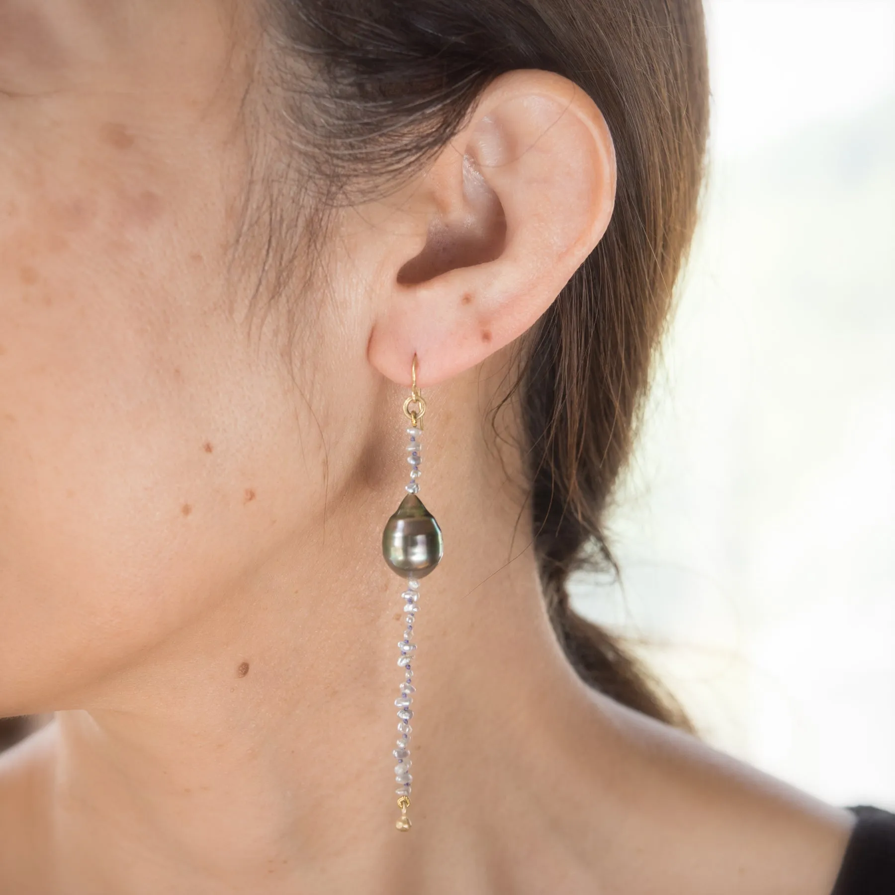 L Frank Long Baroque Pearl Drop Earrings Estate Jewelry