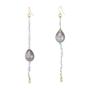 L Frank Long Baroque Pearl Drop Earrings Estate Jewelry