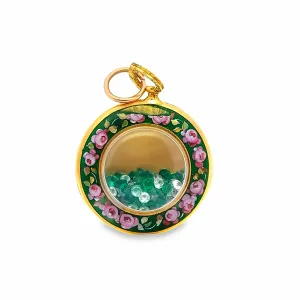 Lab Emerald Pendant  in Vintage Pocket Watch Flower Shaker