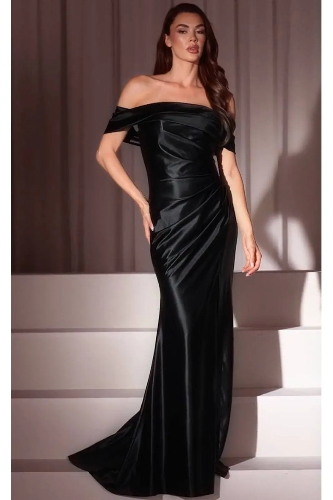 Ladivine J877 Dress Glistening Satin Off the Shoulder Gown