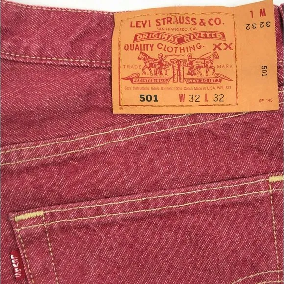 Levis 501 For Women 32x32 Red Jeans Vintage Button Fly Straight Leg Made In USA