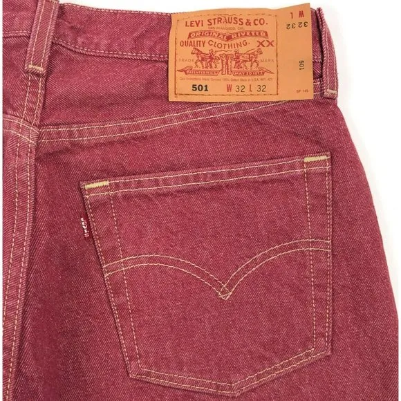 Levis 501 For Women 32x32 Red Jeans Vintage Button Fly Straight Leg Made In USA