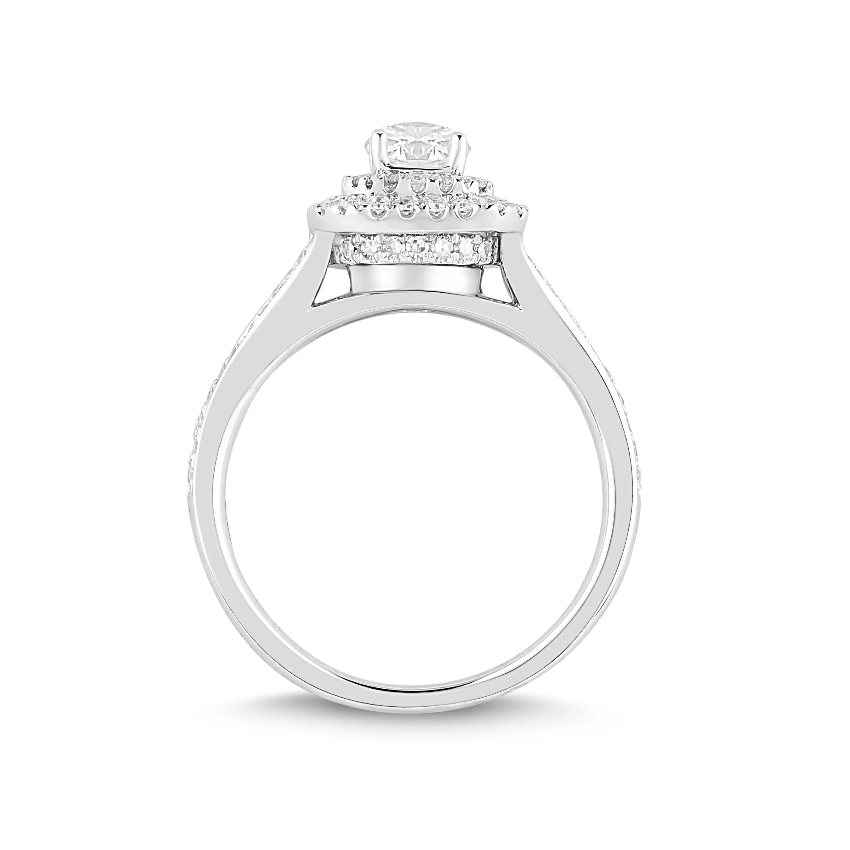 Love by Michelle Beville Emerald Double Halo Solitaire Ring with 1.00ct of Diamonds in 18ct White Gold