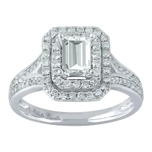 Love by Michelle Beville Emerald Double Halo Solitaire Ring with 1.00ct of Diamonds in 18ct White Gold