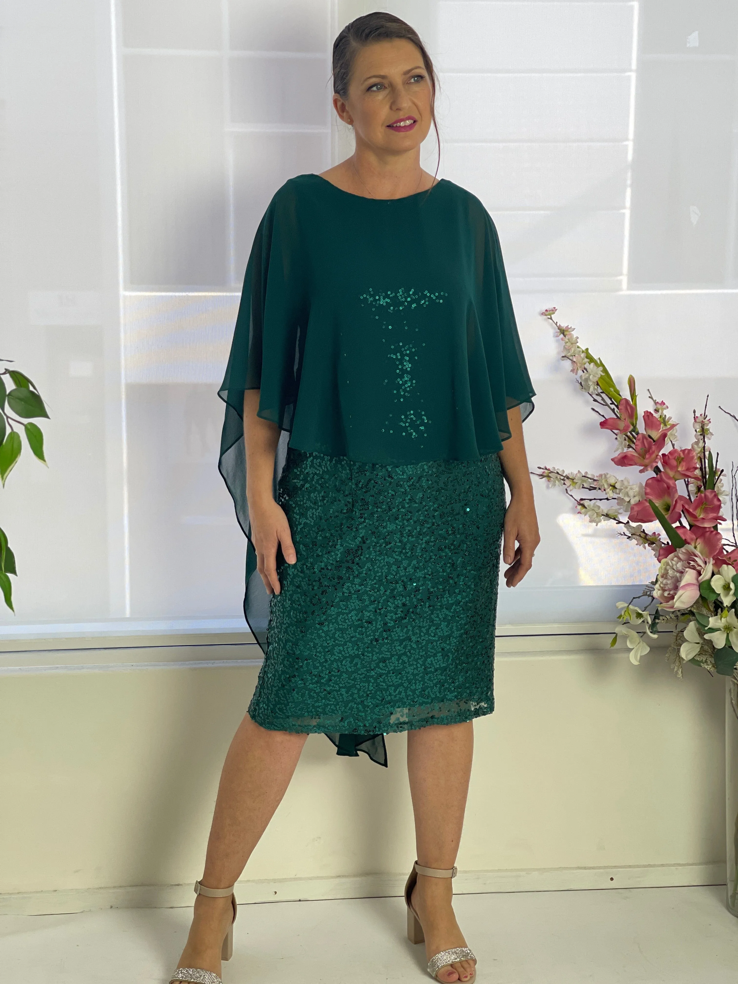 Luina Emerald Sequin Evening Dress