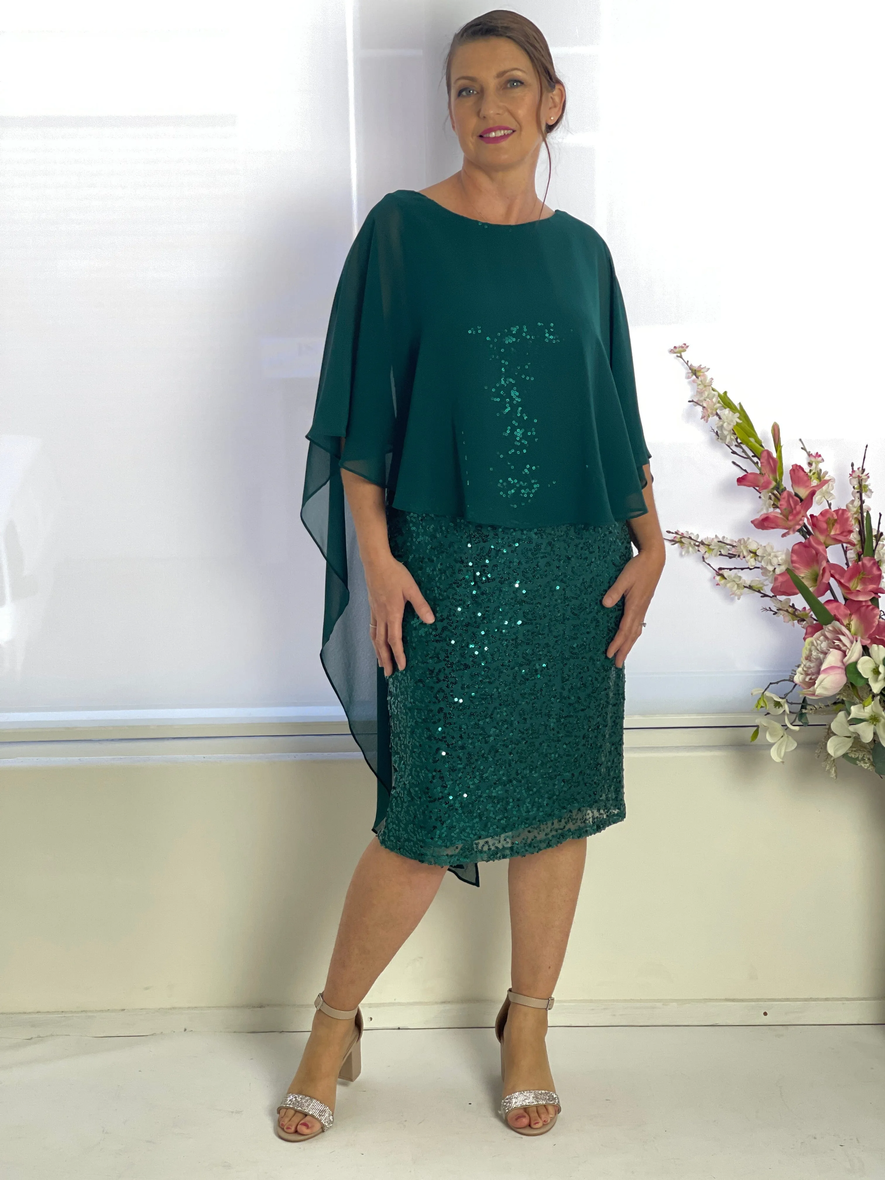 Luina Emerald Sequin Evening Dress