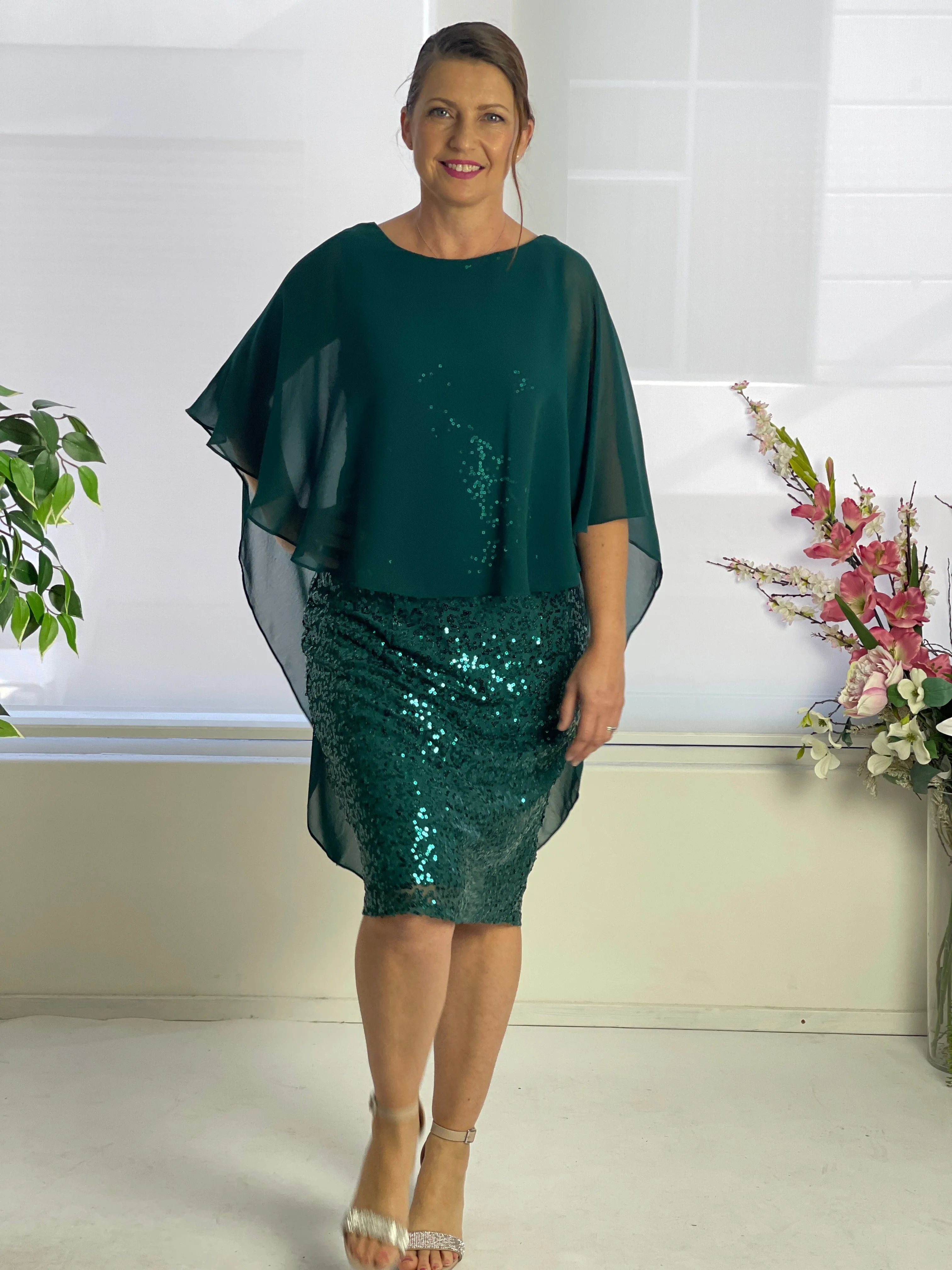 Luina Emerald Sequin Evening Dress