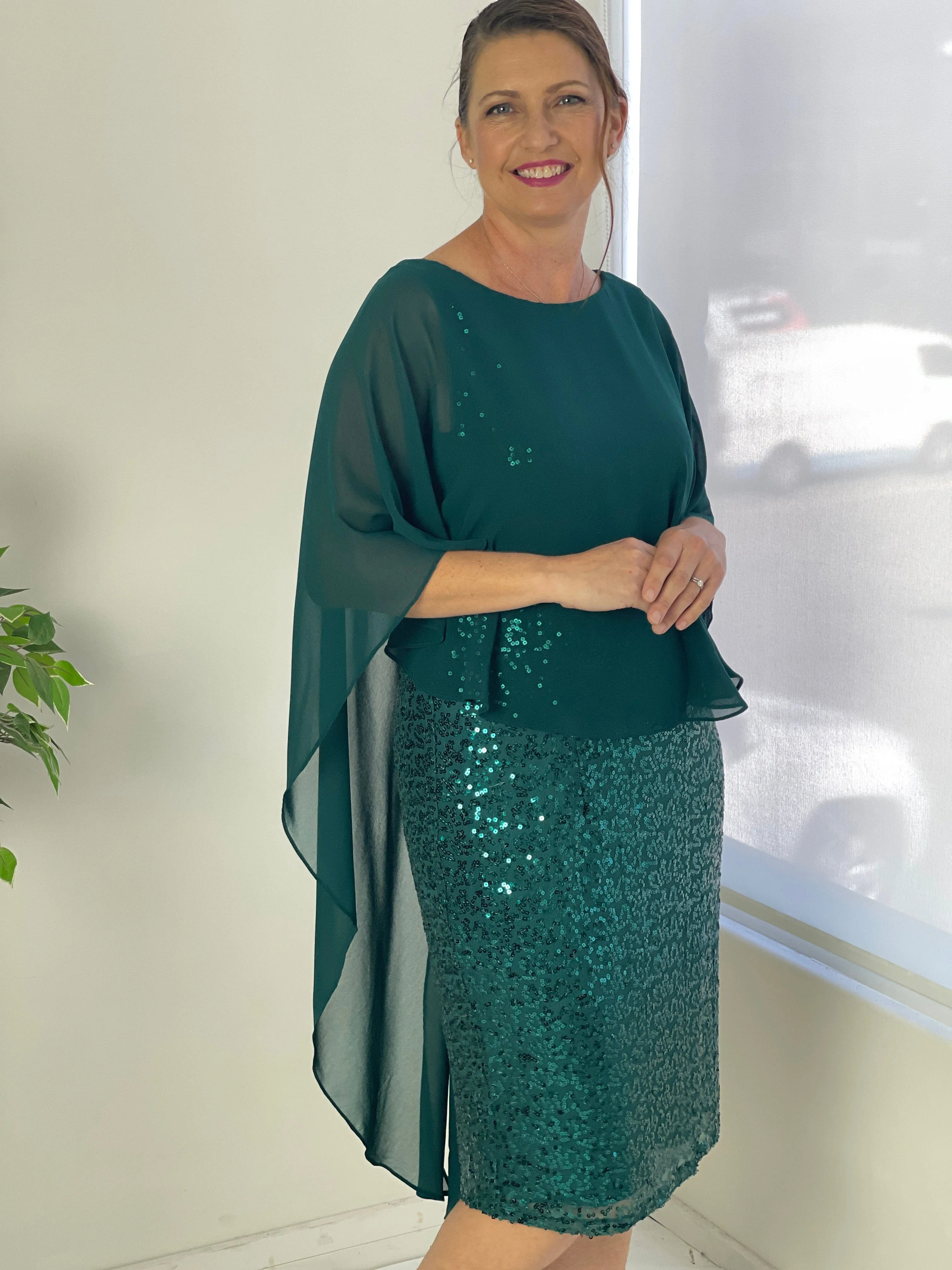 Luina Emerald Sequin Evening Dress