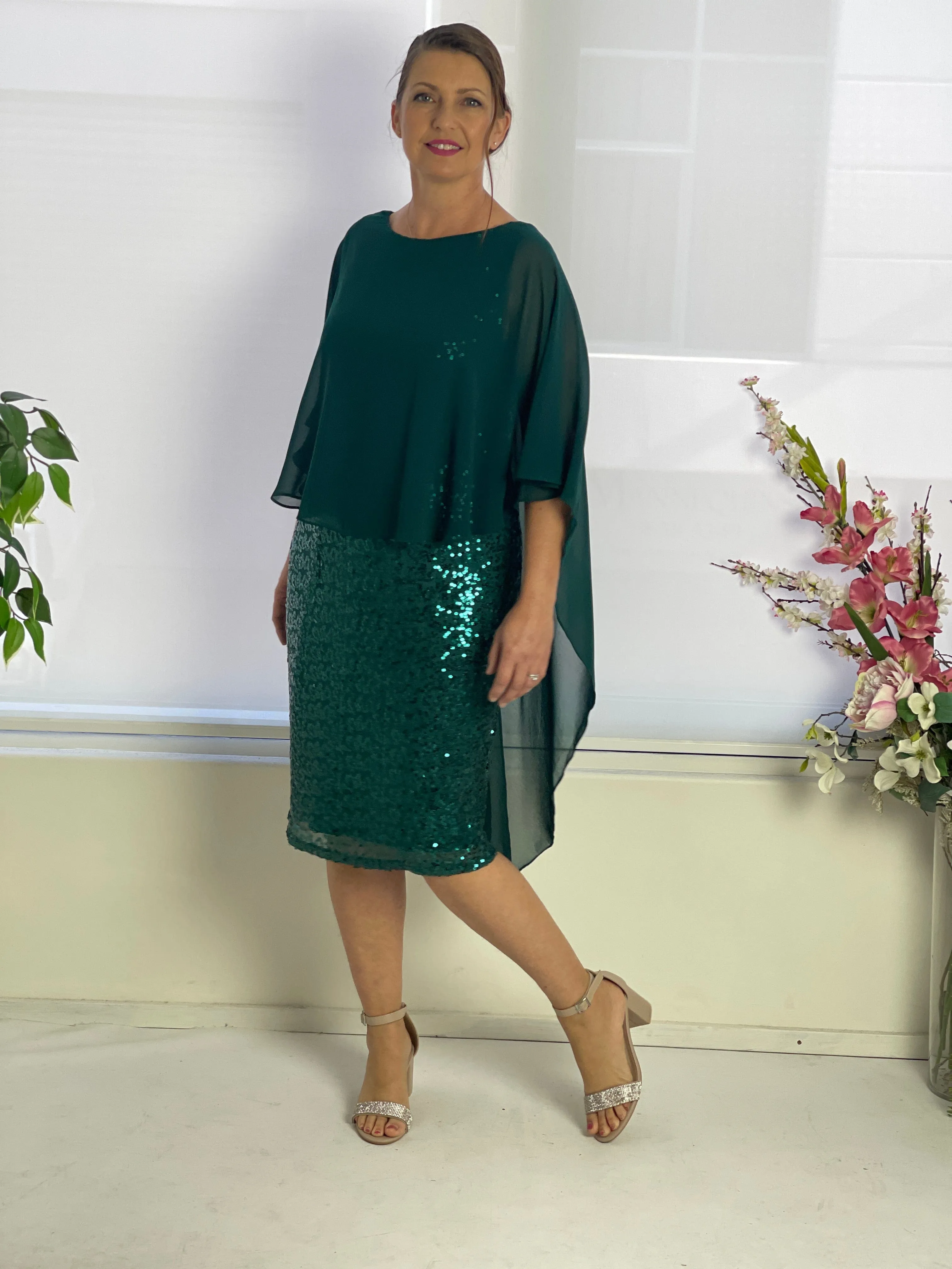 Luina Emerald Sequin Evening Dress