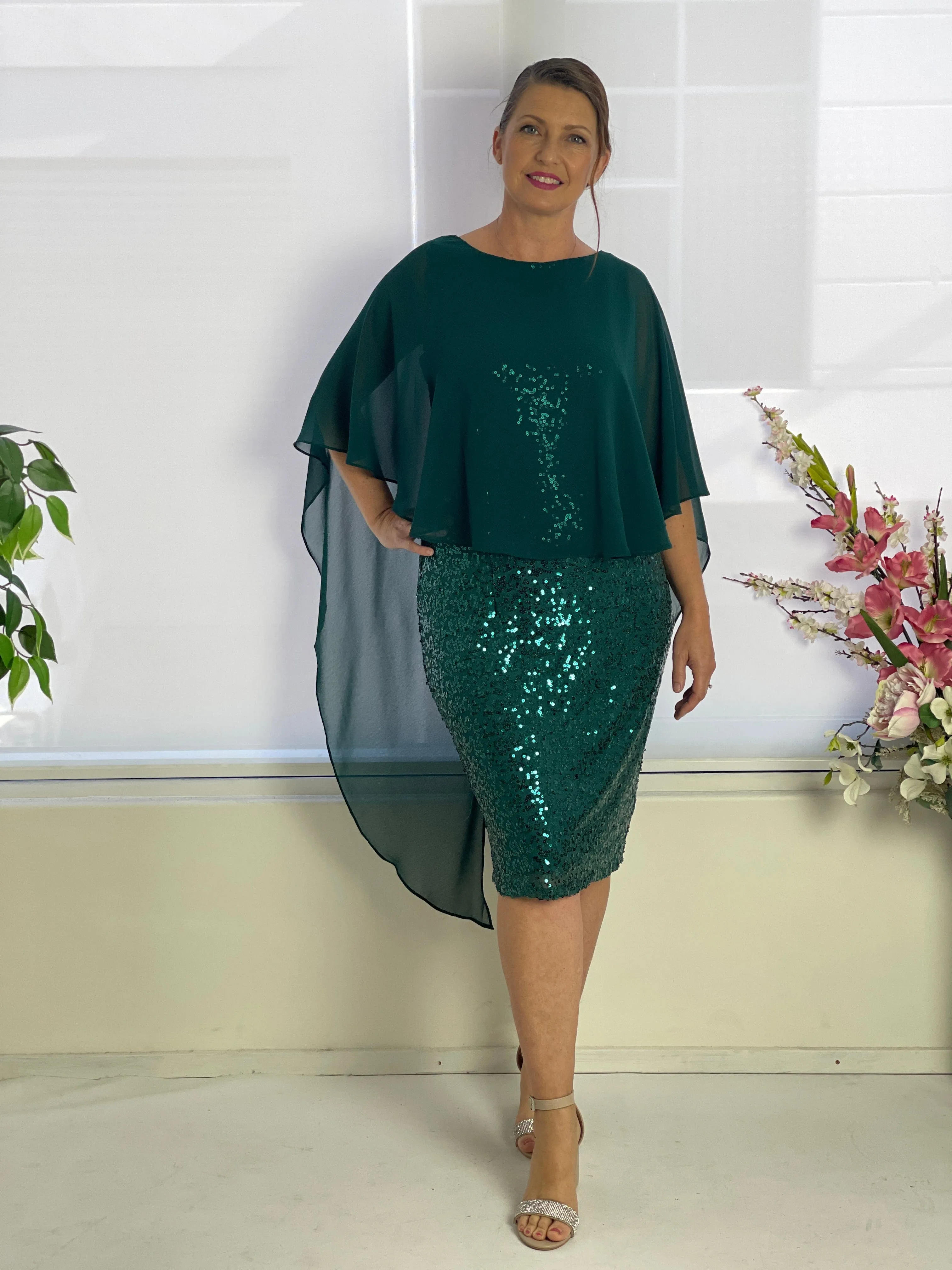 Luina Emerald Sequin Evening Dress