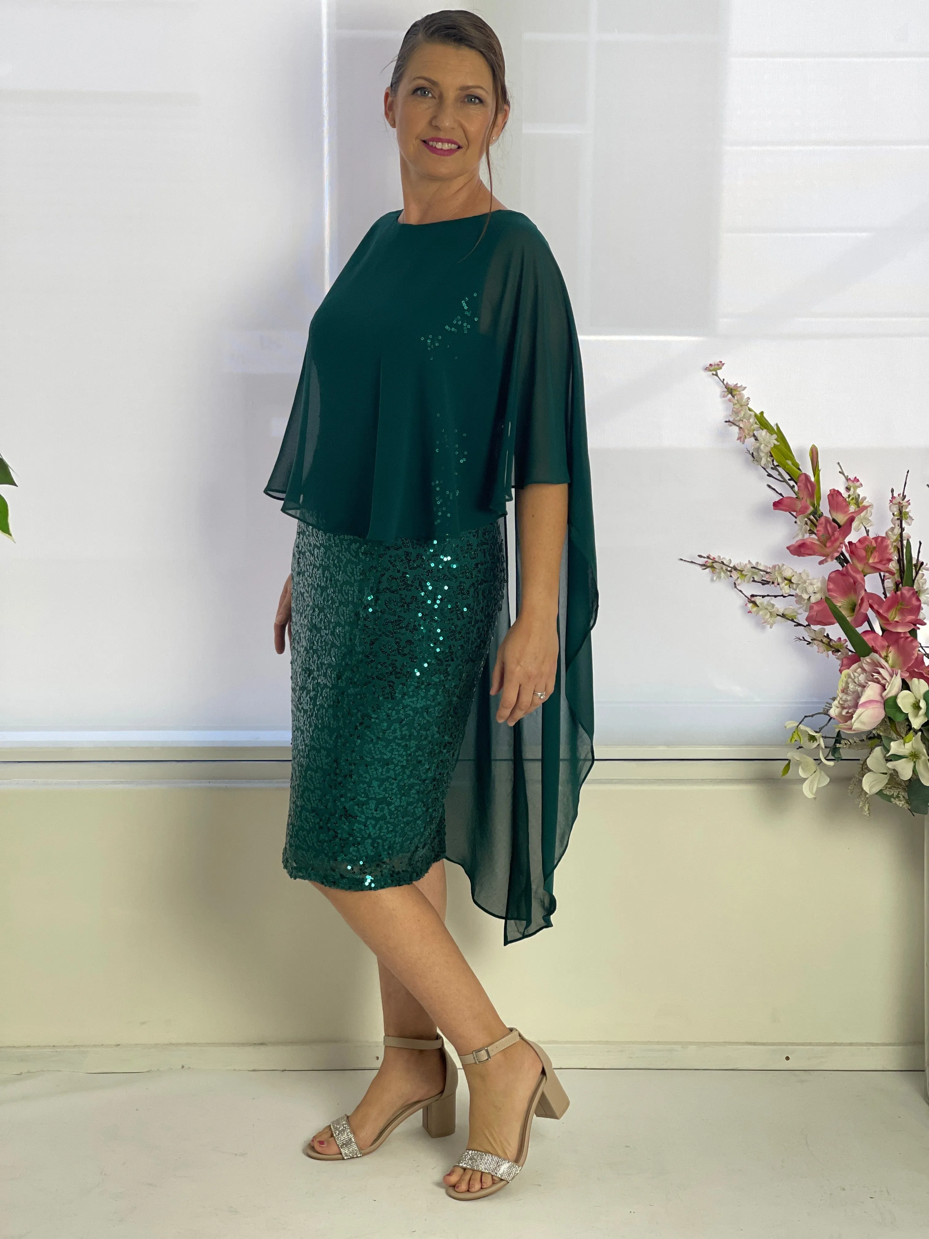 Luina Emerald Sequin Evening Dress