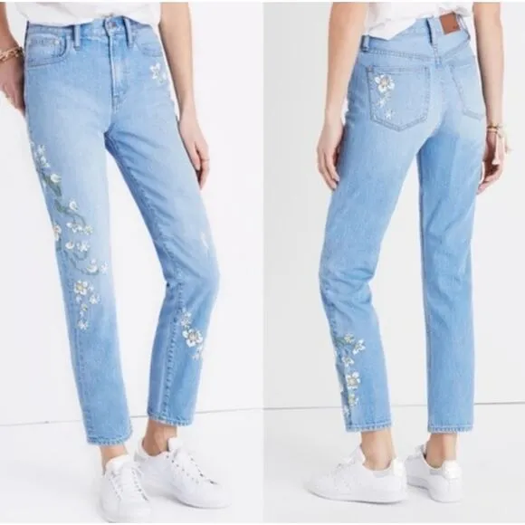 Madewell The Perfect Vintage Jeans Floral Embroidered Edition in Constance Blue