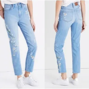 Madewell The Perfect Vintage Jeans Floral Embroidered Edition in Constance Blue