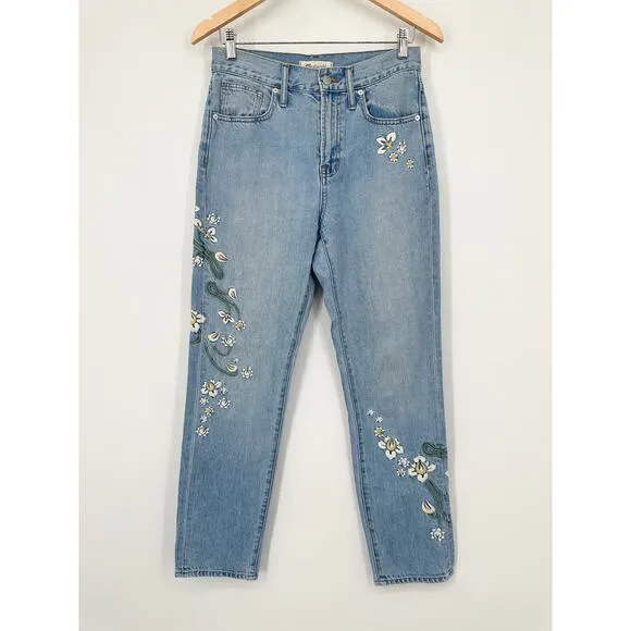 Madewell The Perfect Vintage Jeans Floral Embroidered Edition in Constance Blue