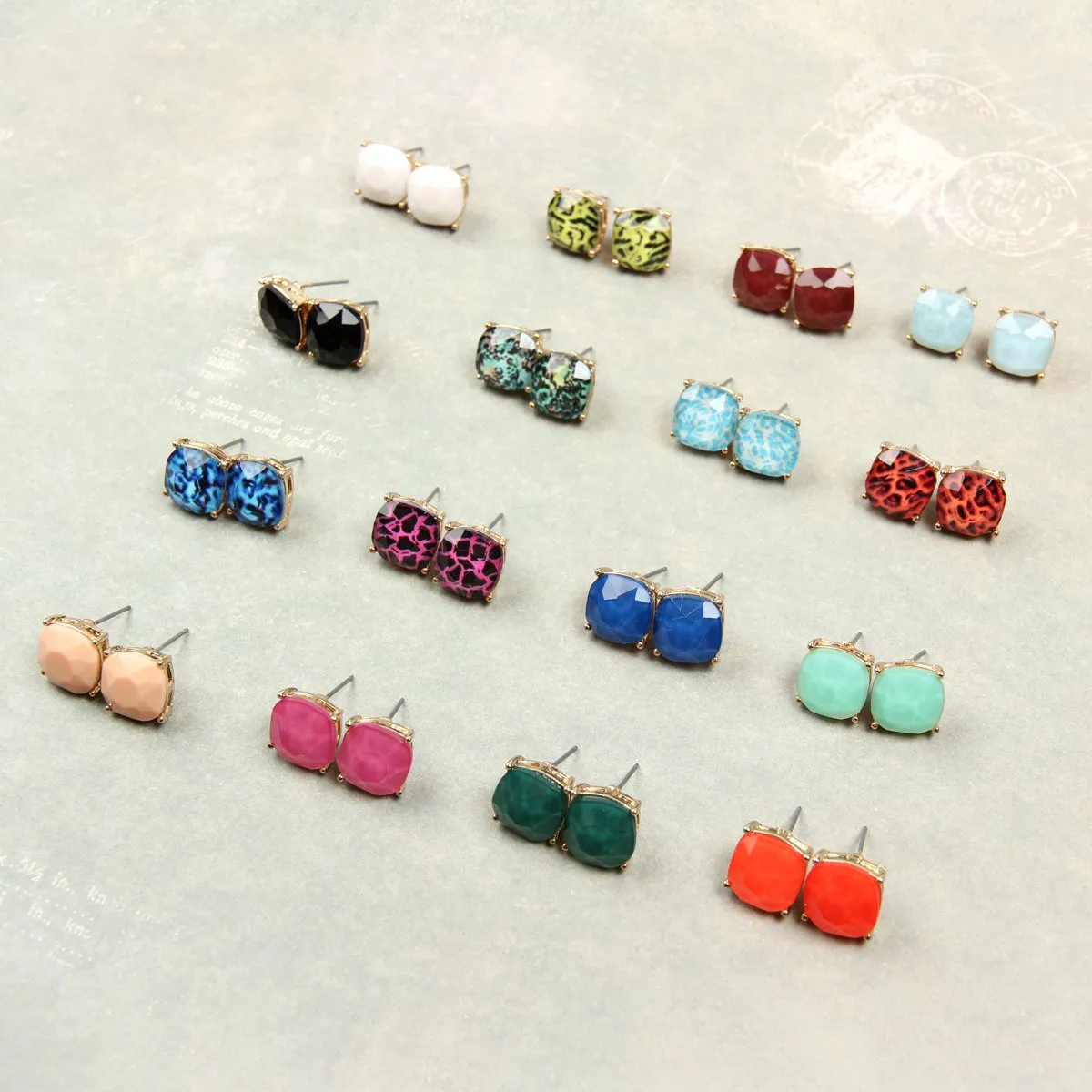 Matte Cushion Cut Post Earrings- 5 Colors