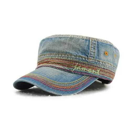 Men Women Vintage Cadet Solid Cotton Embroidery Plain Flat Peaked Caps Military Hat