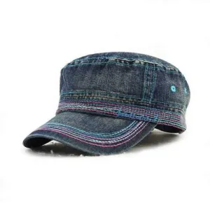 Men Women Vintage Cadet Solid Cotton Embroidery Plain Flat Peaked Caps Military Hat