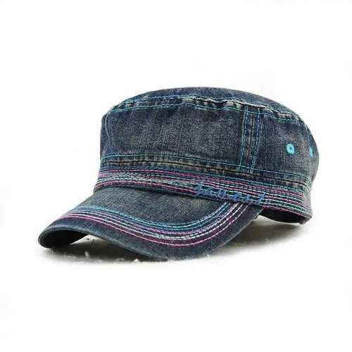 Men Women Vintage Cadet Solid Cotton Embroidery Plain Flat Peaked Caps Military Hat