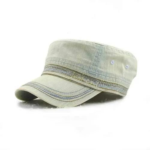 Men Women Vintage Cadet Solid Cotton Embroidery Plain Flat Peaked Caps Military Hat
