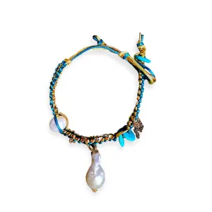 MEXICAN DREAM BAROQUE PEARL TURQUOISE GOLD STAR AND CHAIN SILK ROCKSTAR ANKLET