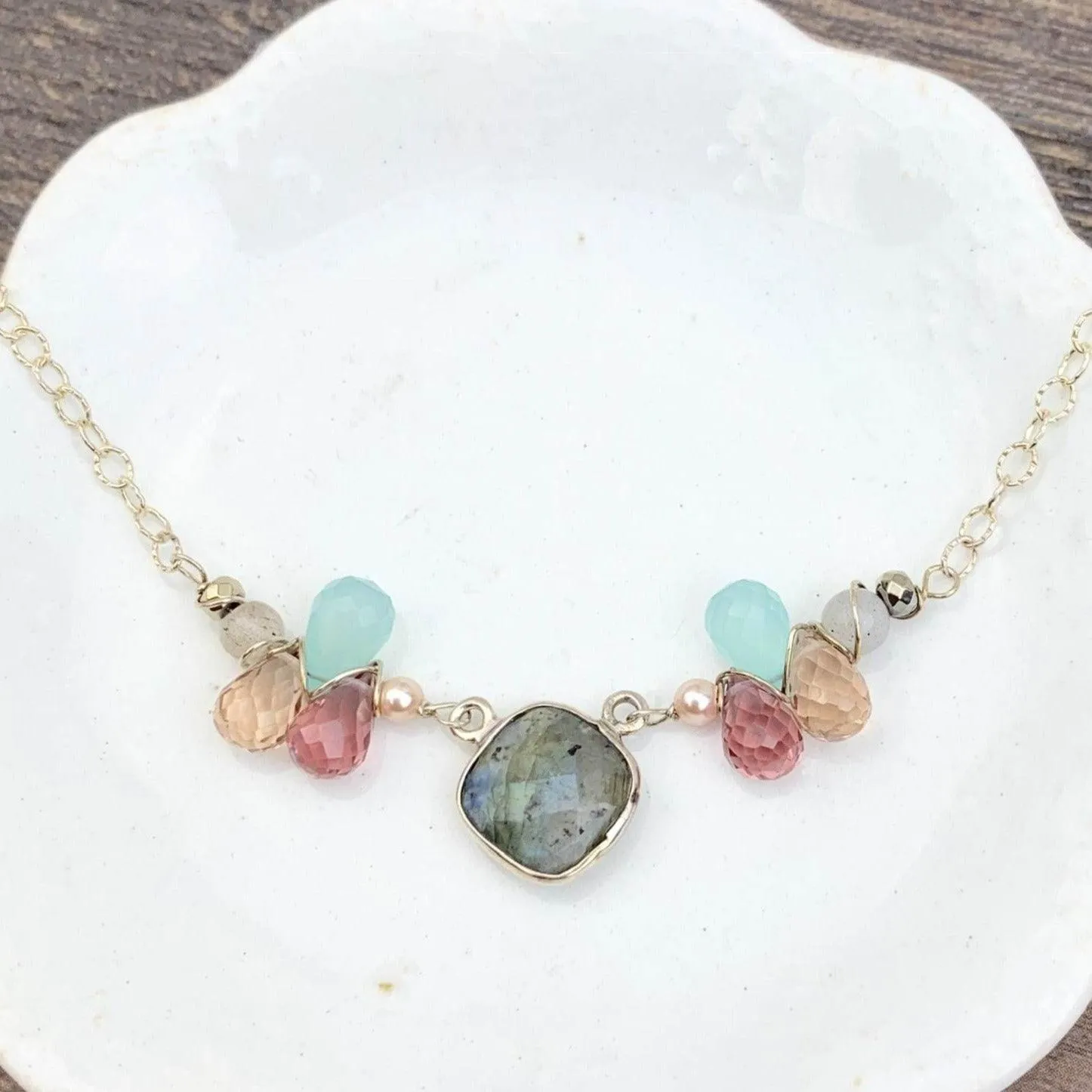 Mia Bezeled Gemstone with Teardrops