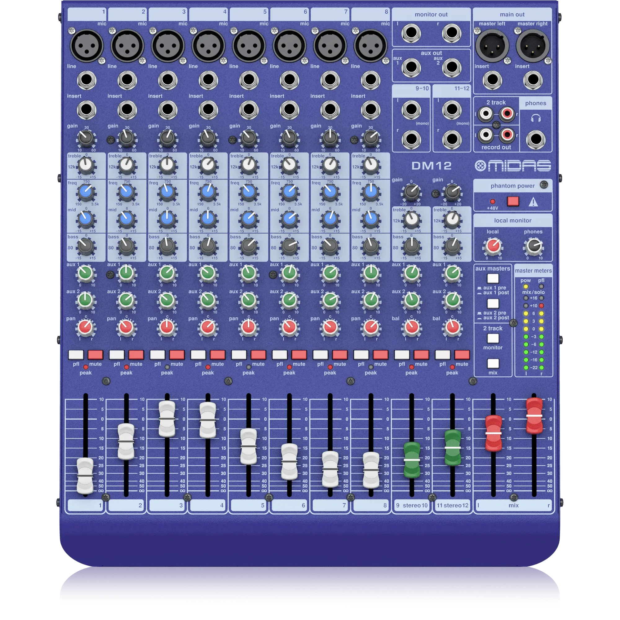 Midas DM12 12 Input Analogue Live and Studio Mixer with Midas Microphone Preamplifiers