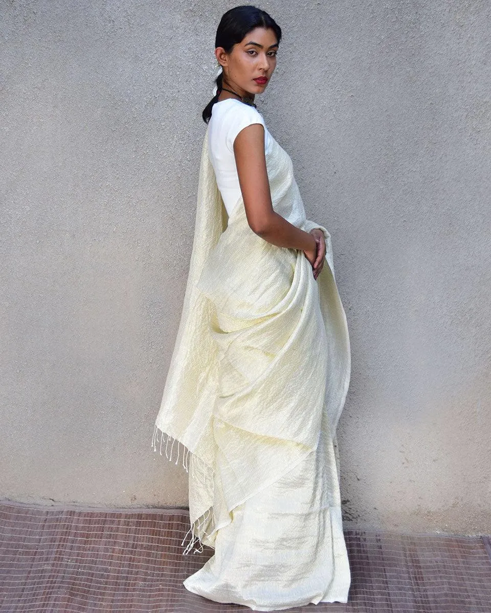 Milky Way Handwoven Linen Saree-Stardust