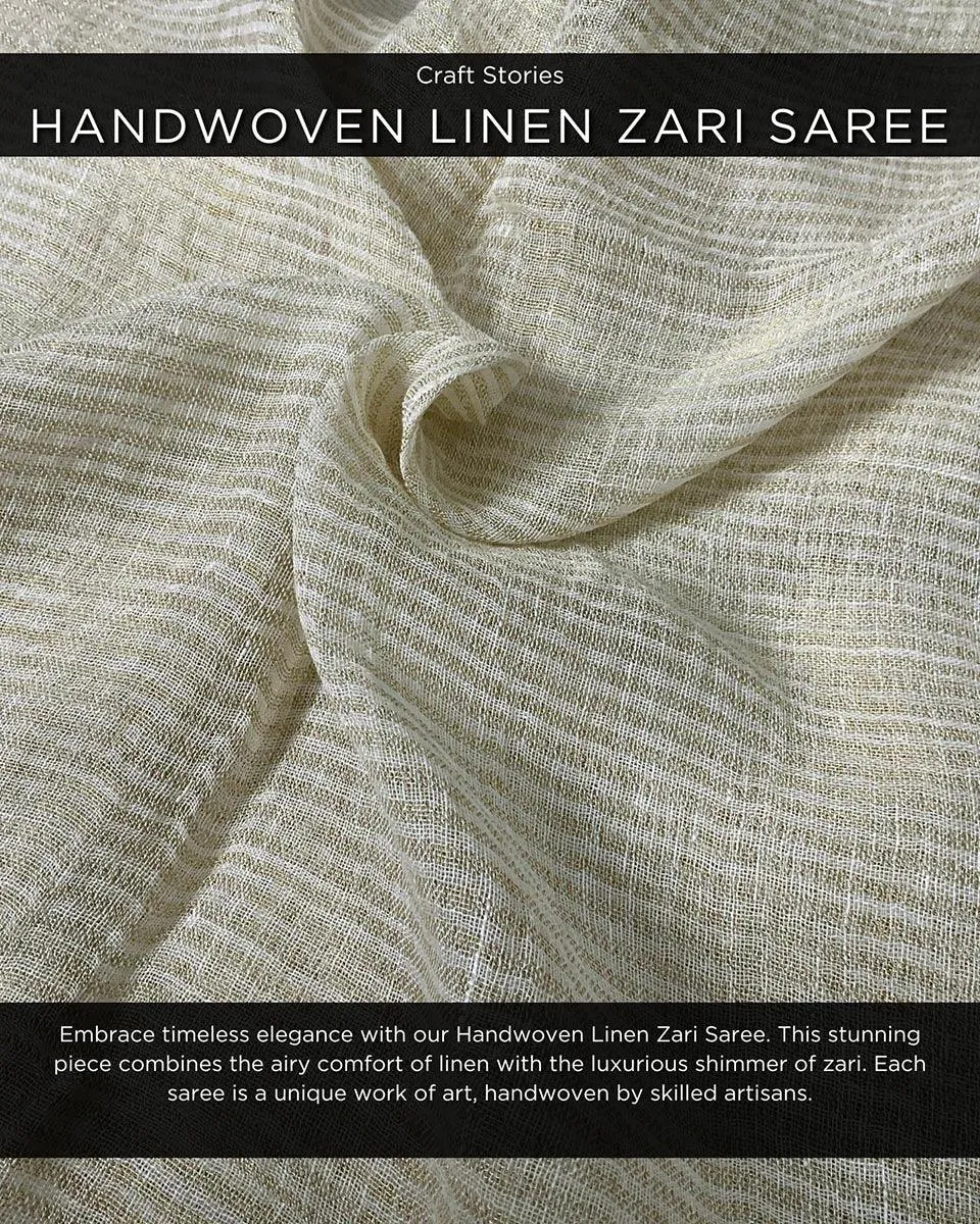 Milky Way Handwoven Linen Saree-Stardust