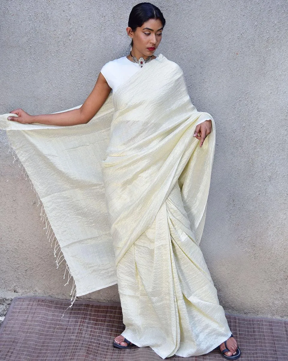 Milky Way Handwoven Linen Saree-Stardust
