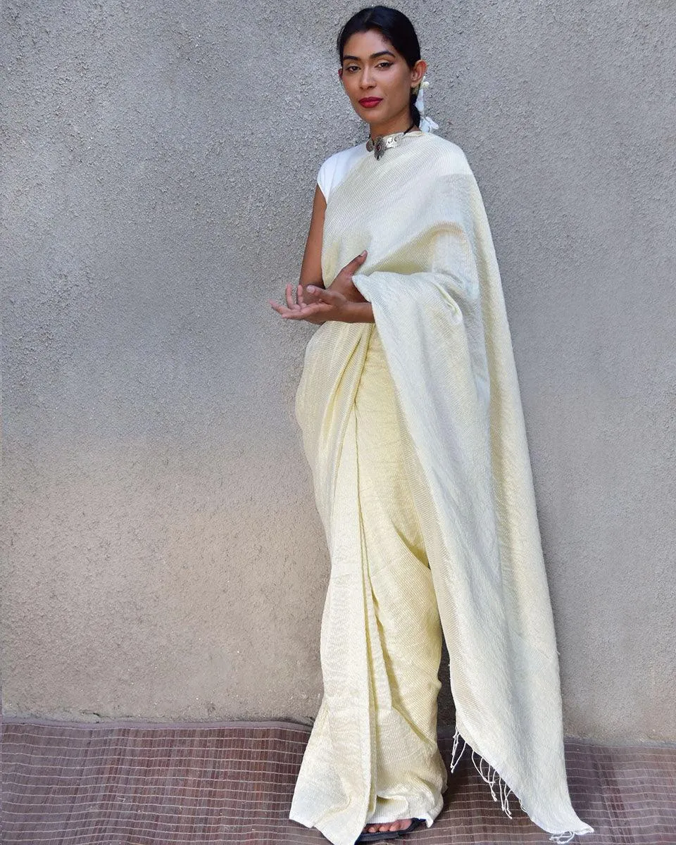 Milky Way Handwoven Linen Saree-Stardust