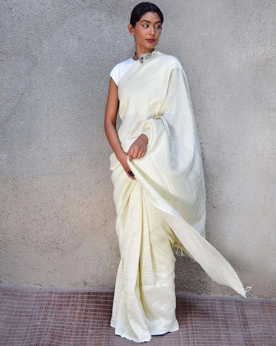 Milky Way Handwoven Linen Saree-Stardust