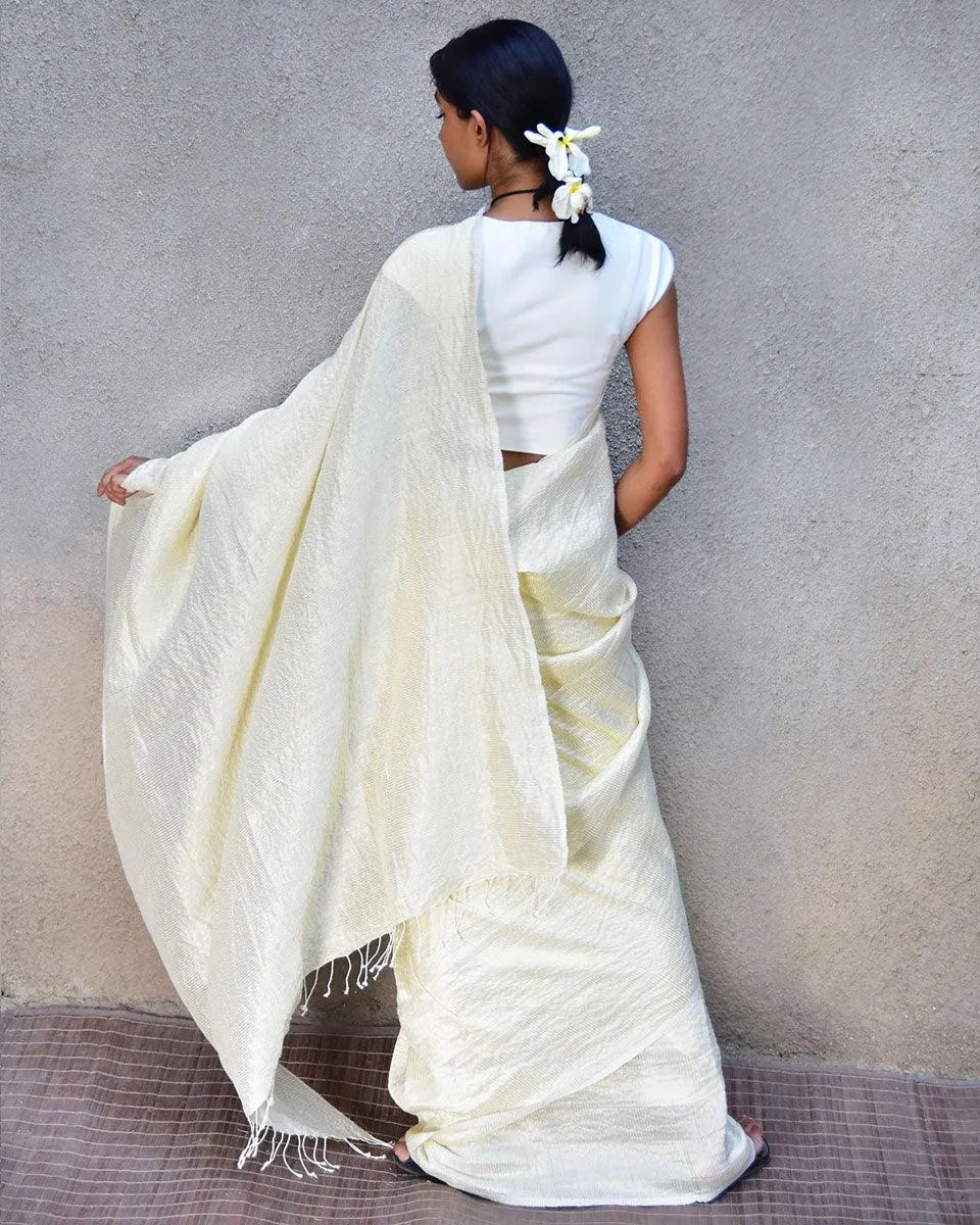 Milky Way Handwoven Linen Saree-Stardust