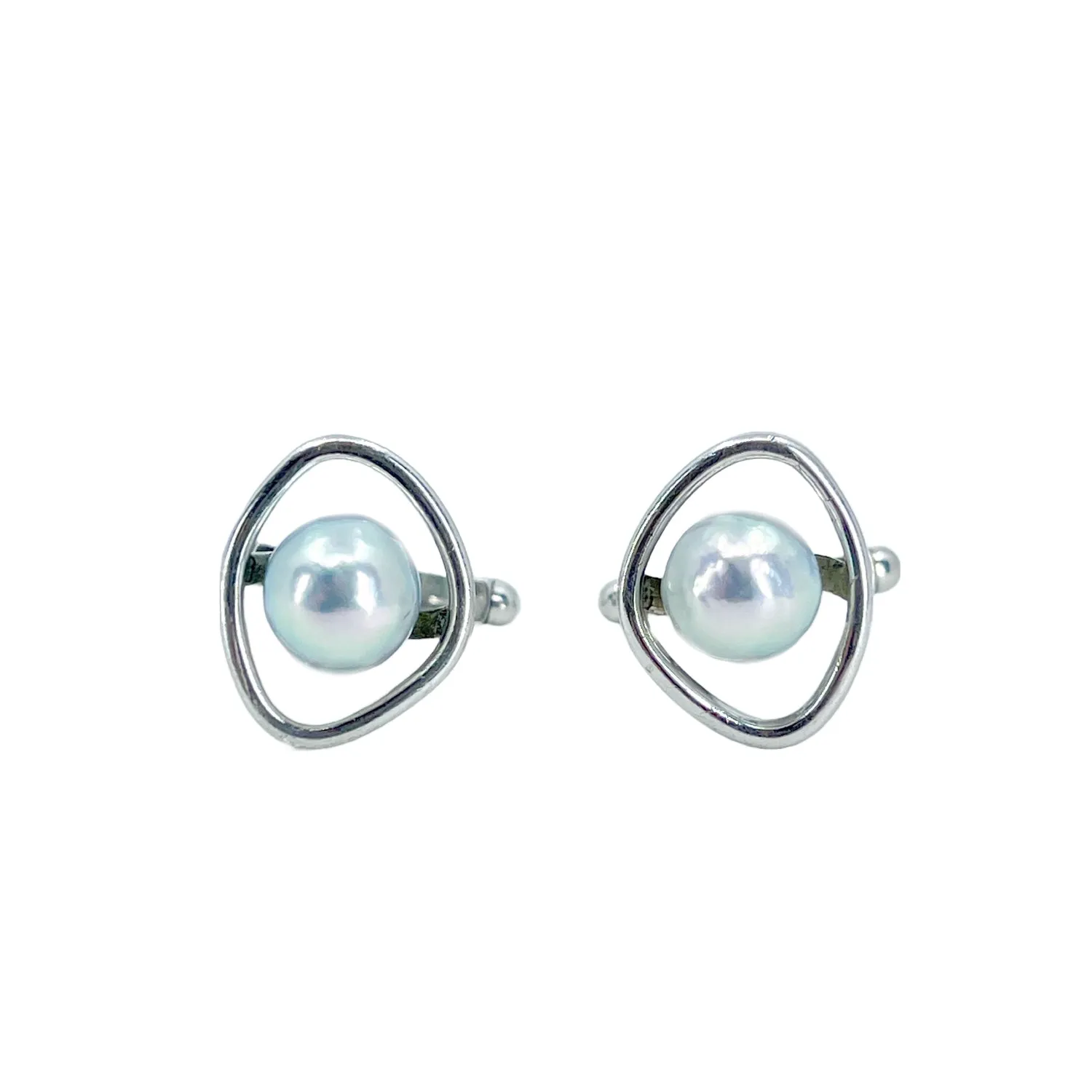 Modernist Blue Akoya Saltwater Cultured Pearl Vintage Mens Cufflinks- Sterling Silver