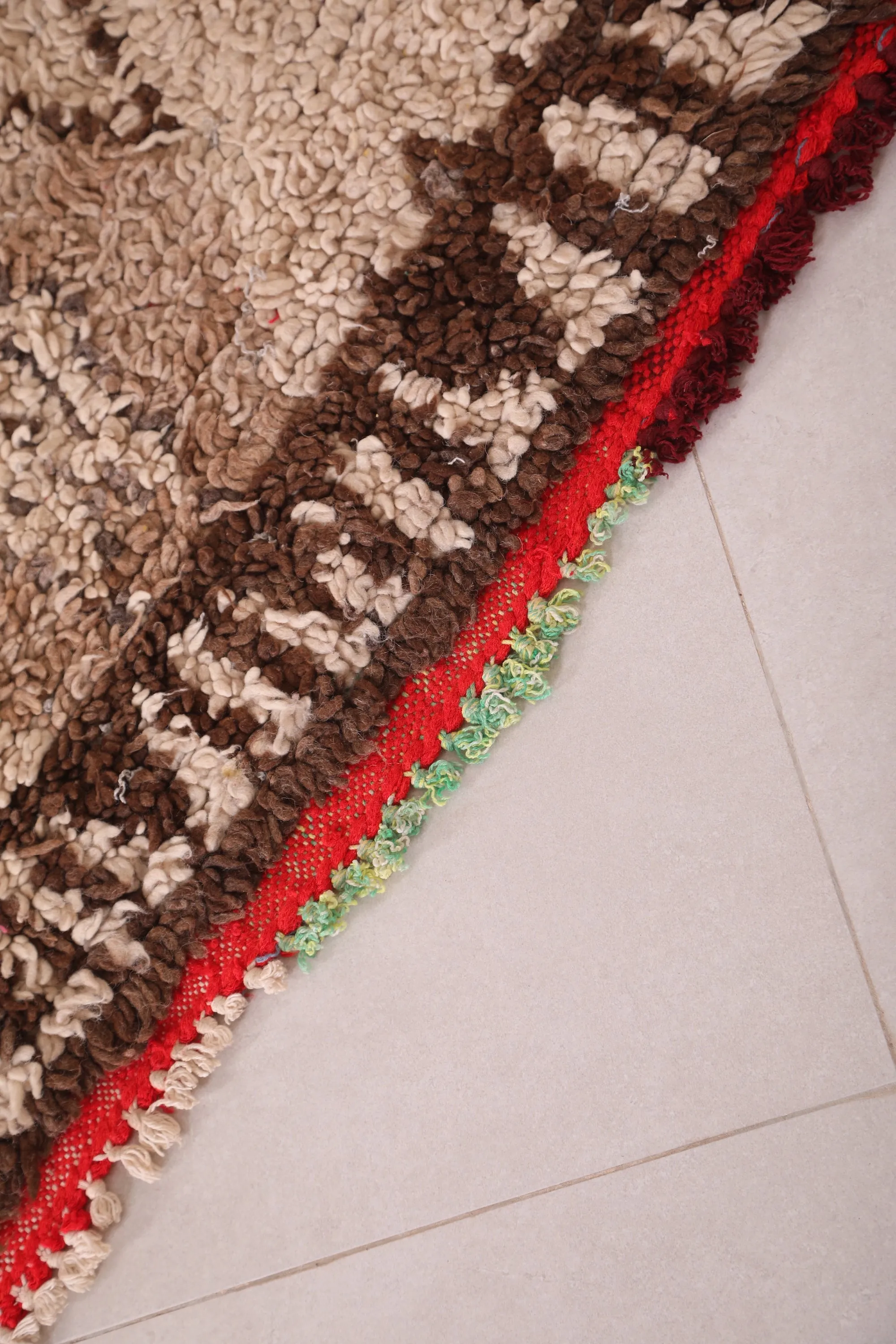 Moroccan Rug 3.5 X 6.8 Feet - Neutral Tones with Diamond Shapes