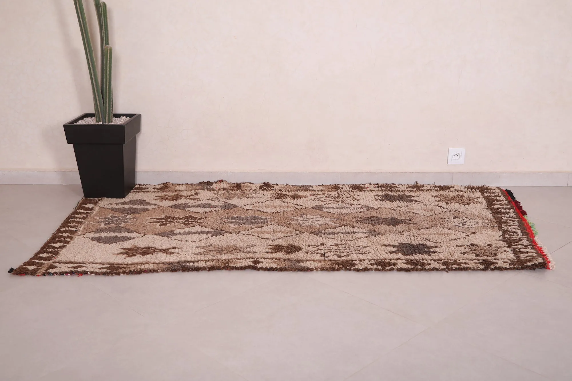 Moroccan Rug 3.5 X 6.8 Feet - Neutral Tones with Diamond Shapes