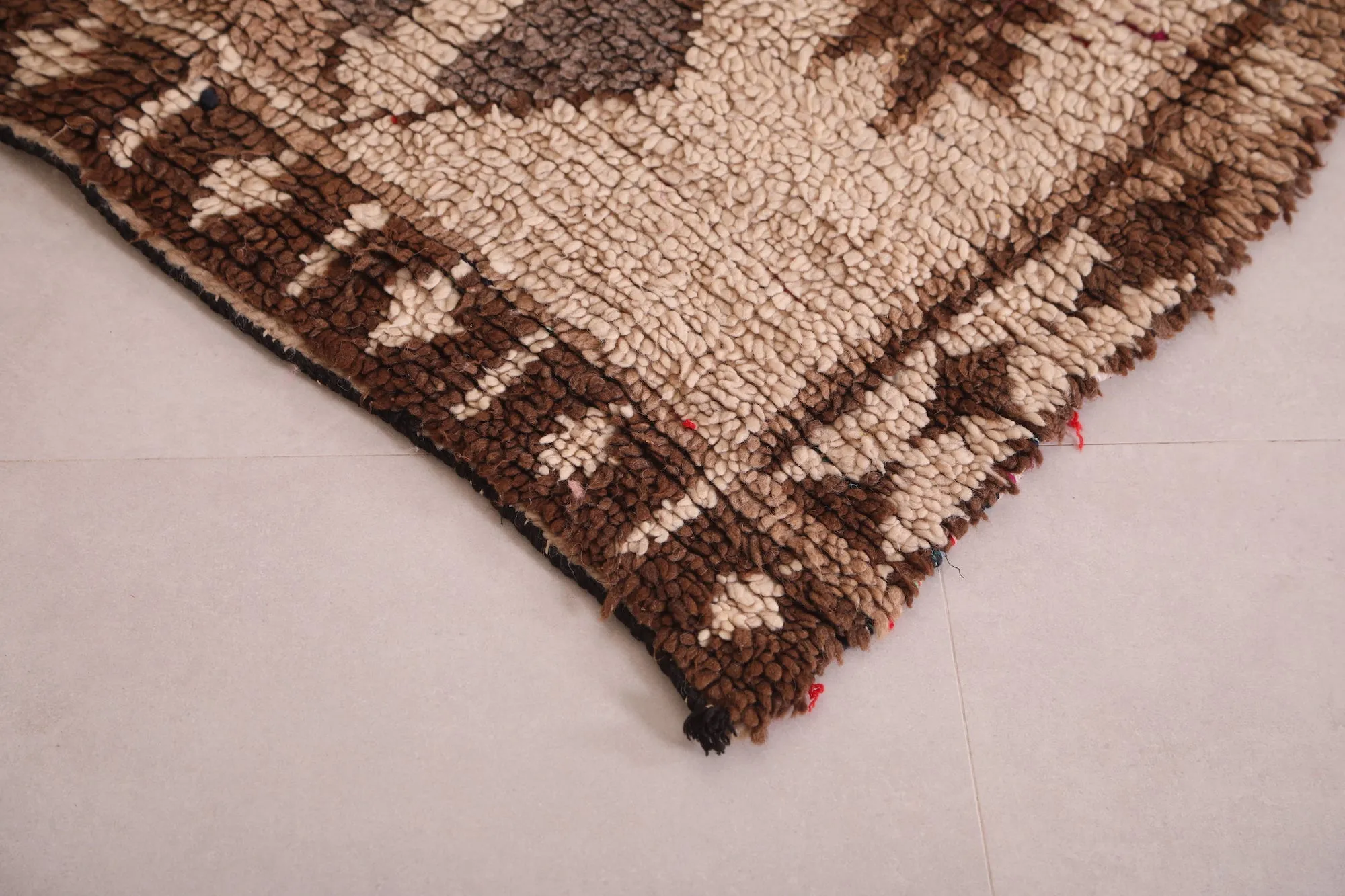 Moroccan Rug 3.5 X 6.8 Feet - Neutral Tones with Diamond Shapes