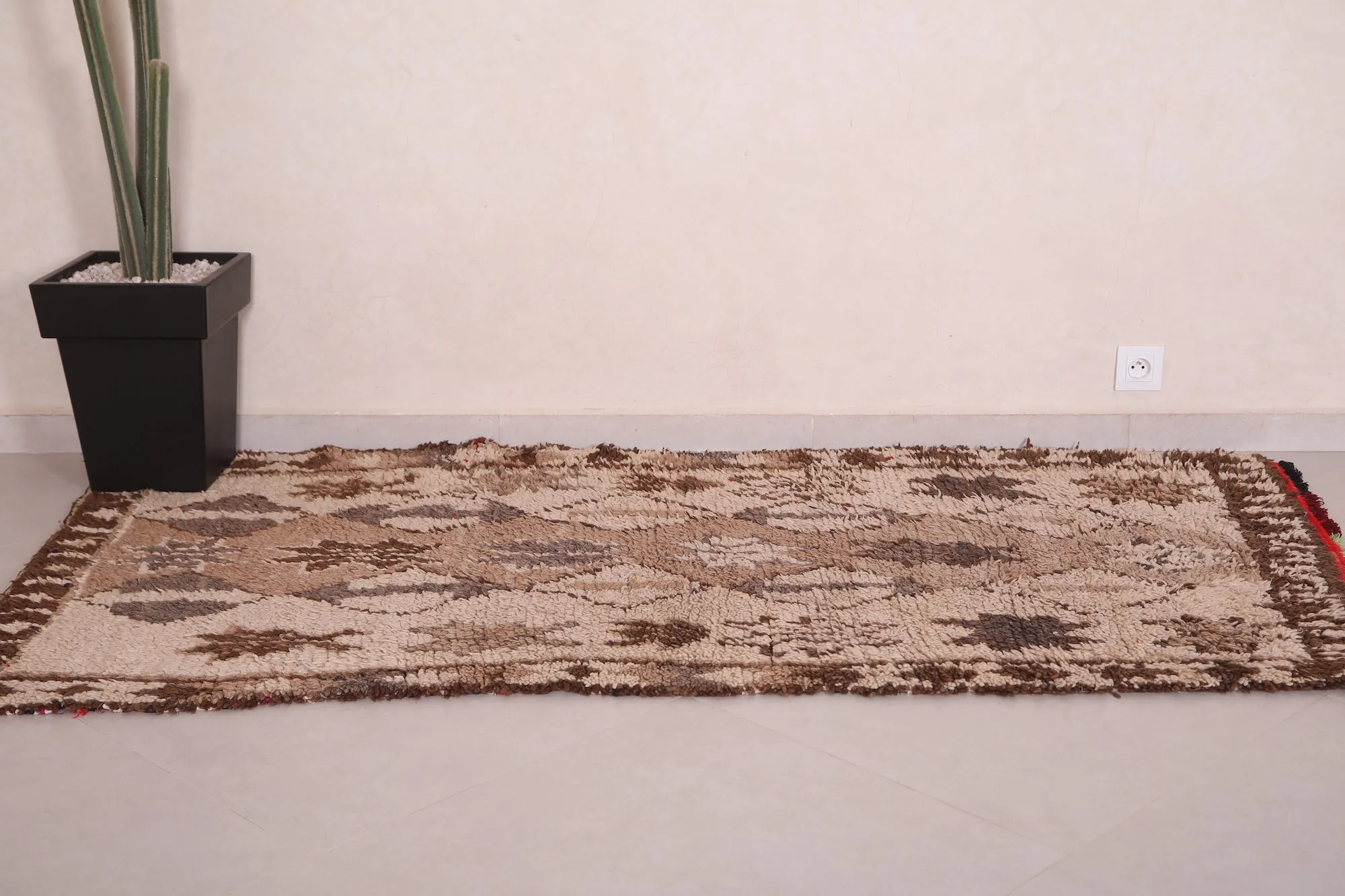 Moroccan Rug 3.5 X 6.8 Feet - Neutral Tones with Diamond Shapes