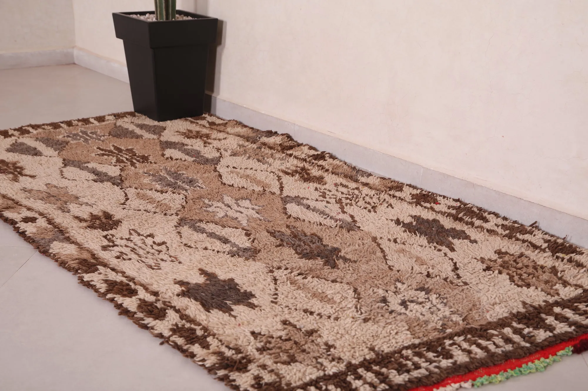 Moroccan Rug 3.5 X 6.8 Feet - Neutral Tones with Diamond Shapes