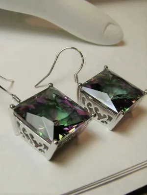 Mystic Rainbow Topaz Earrings, Silver Art Nouveau Filigree, Vintage Style Jewelry #E45
