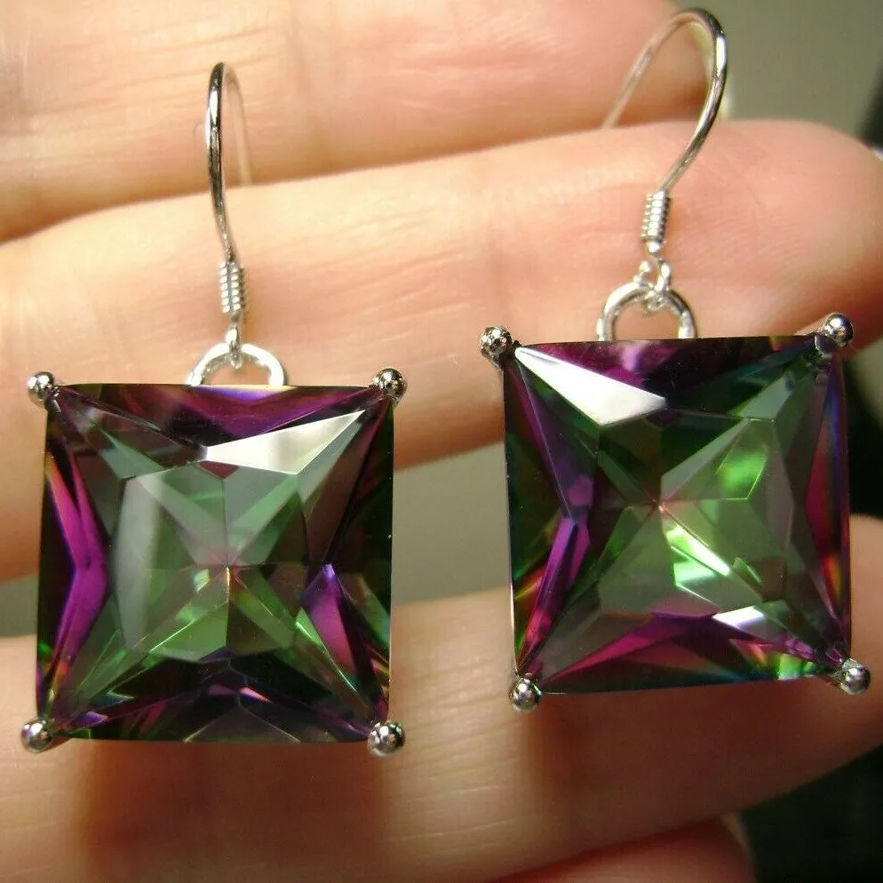 Mystic Rainbow Topaz Earrings, Silver Art Nouveau Filigree, Vintage Style Jewelry #E45
