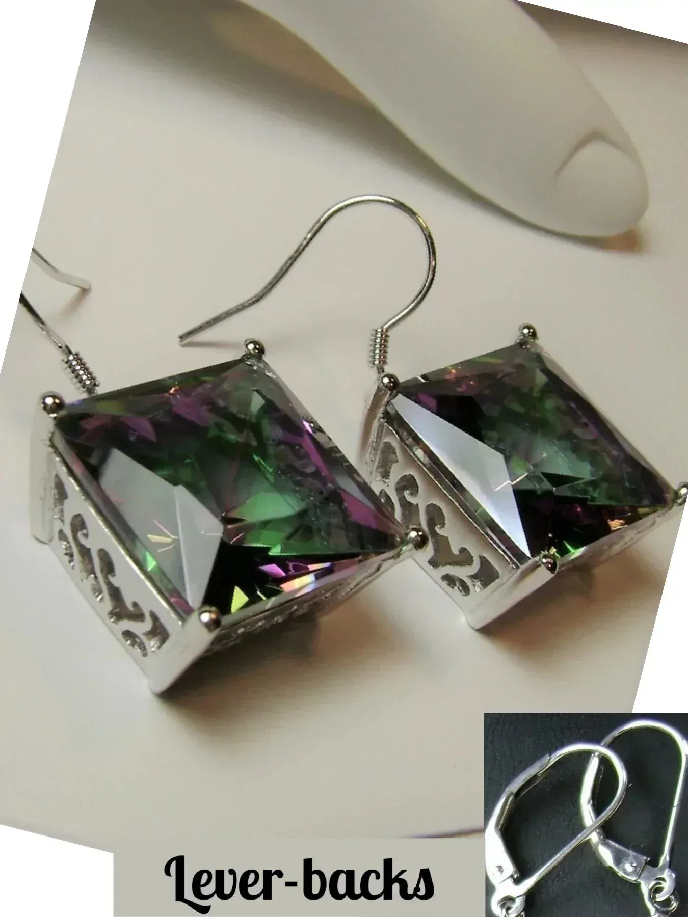 Mystic Rainbow Topaz Earrings, Silver Art Nouveau Filigree, Vintage Style Jewelry #E45