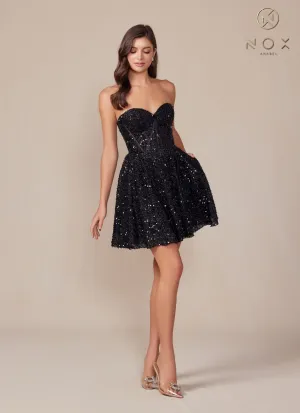 N A843 - Short Full Sequin A-Line Homecoming Dress with Boned Corset Top