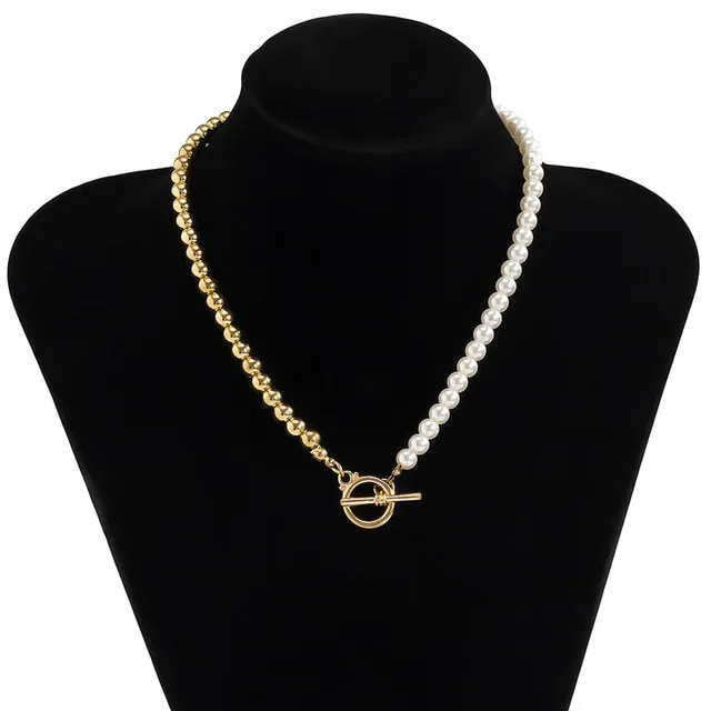 Natural Pearl Baroque Pendant Necklace 14K Gold Link Chain Women Jewelry