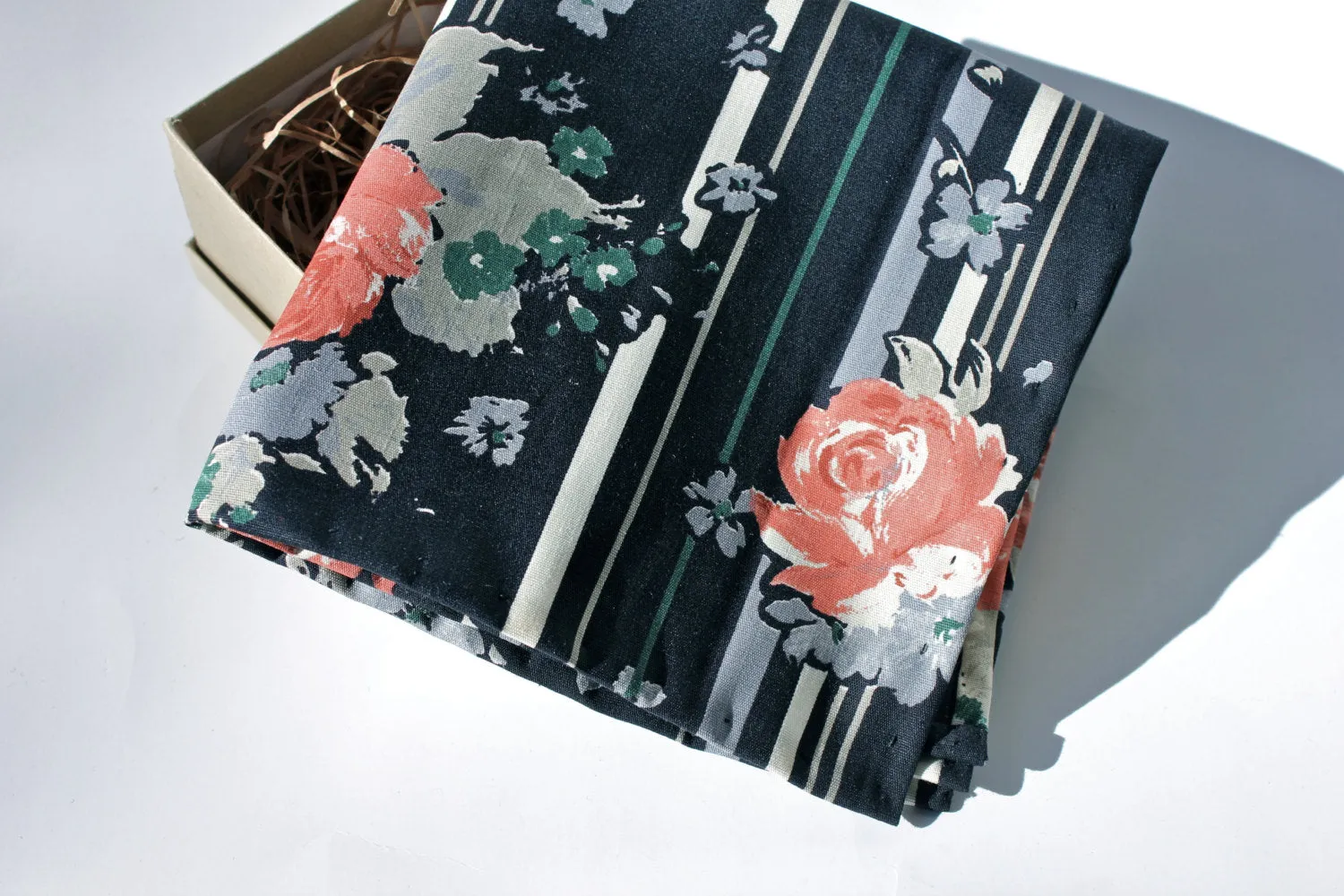 Navy and Rose Floral Pocket Square
