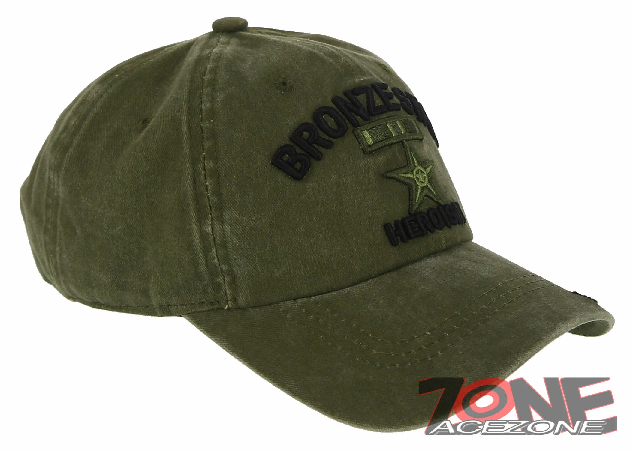 NEW! BRONZE STAR HEROISM STAR MEDAL DISTRESSED VINTAGE BASEBALL CAP HAT OLIVE