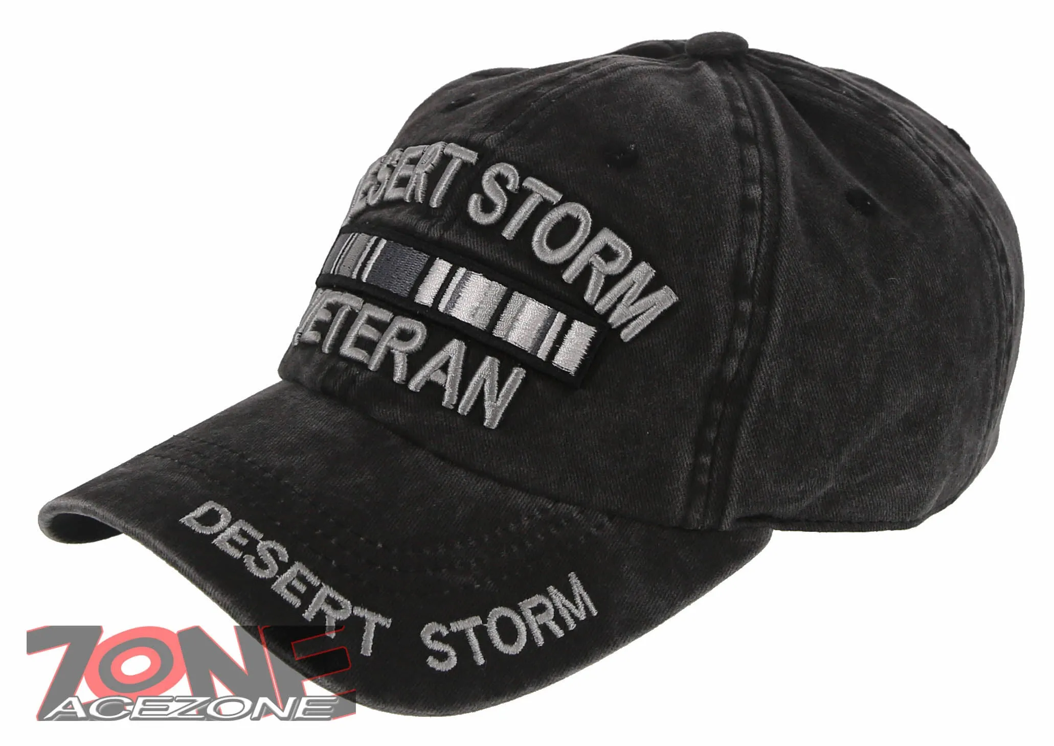 NEW! DESERT STORM VETERAN RIBBON BAR DISTRESSED VINTAGE BASEBALL CAP HAT GRAY