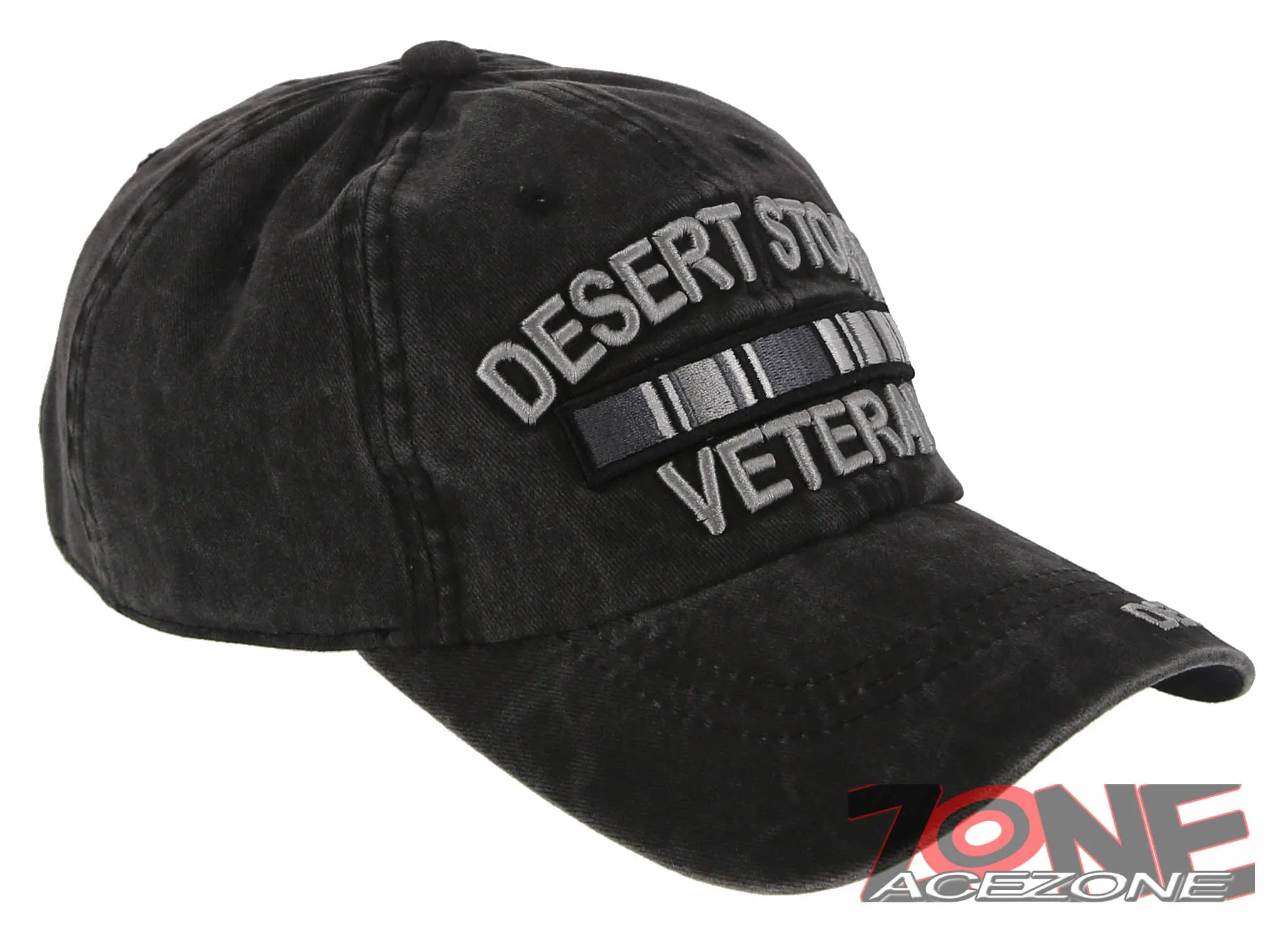 NEW! DESERT STORM VETERAN RIBBON BAR DISTRESSED VINTAGE BASEBALL CAP HAT GRAY