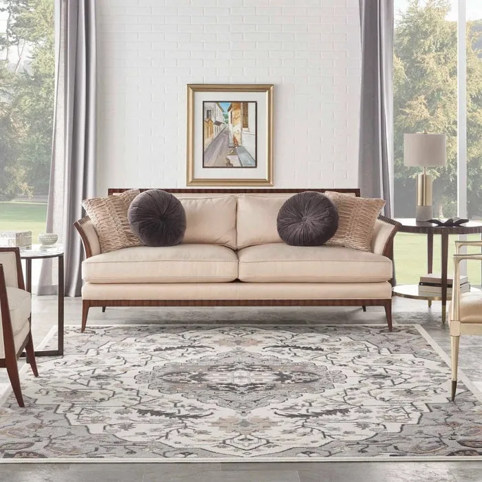 New Nourison Persian Inspired Floral Medallion Elation ETN09 Ivory/Grey Area Rug, 5'3" x 7'3", made in Turkey!