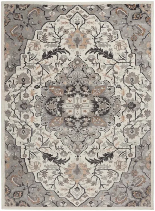 New Nourison Persian Inspired Floral Medallion Elation ETN09 Ivory/Grey Area Rug, 5'3" x 7'3", made in Turkey!